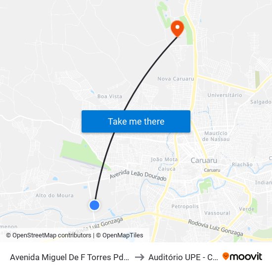 Avenida Miguel De F Torres Pdsa Modulo I, 750 to Auditório UPE - Caruaru, PE map