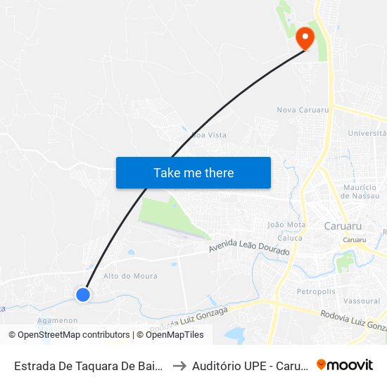 Estrada De Taquara De Baixo, 1325 to Auditório UPE - Caruaru, PE map