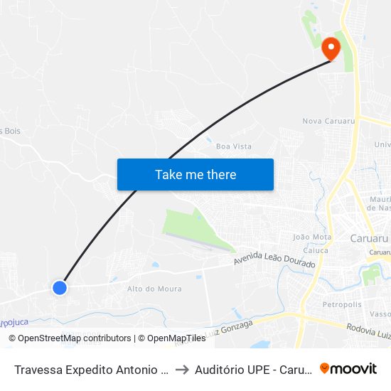 Travessa Expedito Antonio Silva, 18 to Auditório UPE - Caruaru, PE map