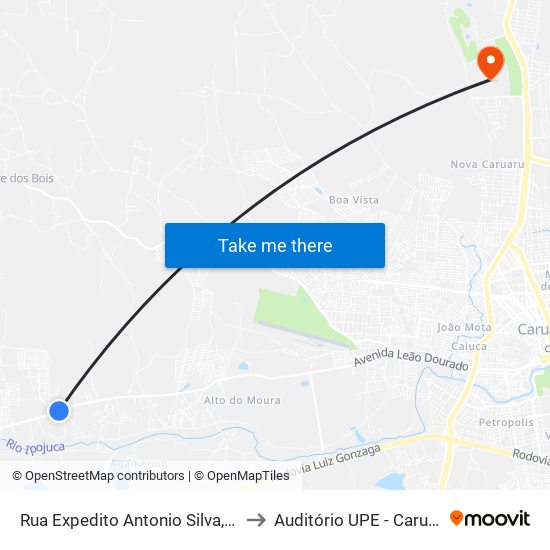 Rua Expedito Antonio Silva, 136001 to Auditório UPE - Caruaru, PE map