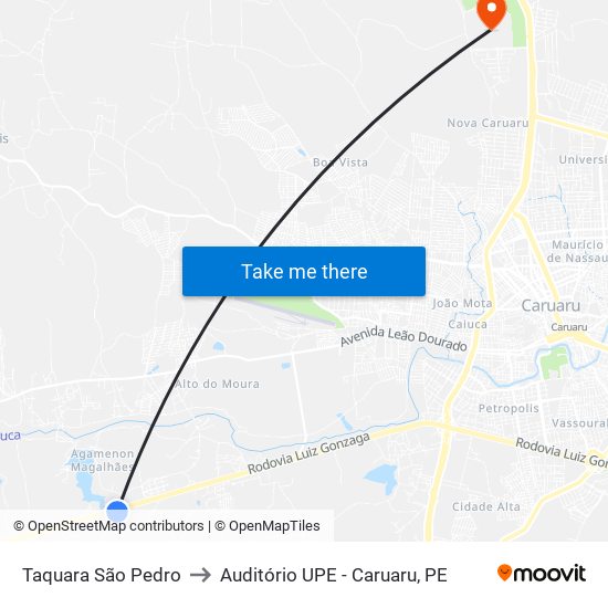 Taquara São Pedro to Auditório UPE - Caruaru, PE map