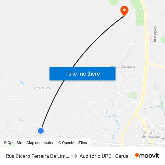 Rua Cicero Ferreira De Lima, 211 to Auditório UPE - Caruaru, PE map