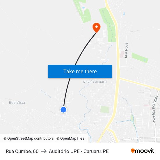 Rua Cumbe, 60 to Auditório UPE - Caruaru, PE map
