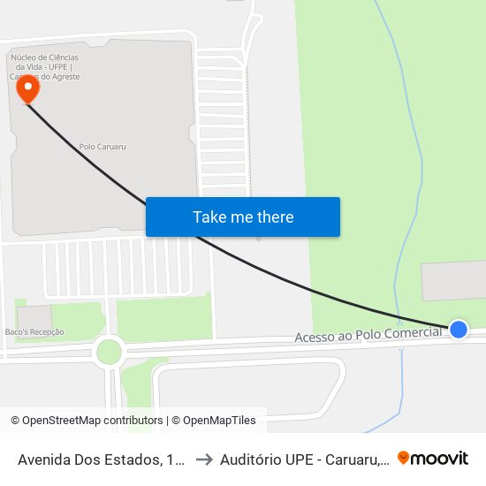 Avenida Dos Estados, 1681 to Auditório UPE - Caruaru, PE map