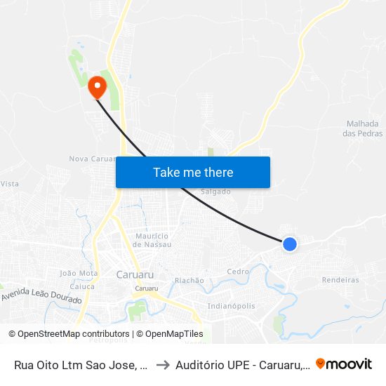 Rua Oito Ltm Sao Jose, 130 to Auditório UPE - Caruaru, PE map