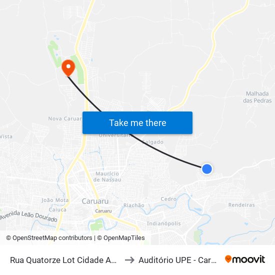 Rua Quatorze Lot Cidade Agreste, 90 to Auditório UPE - Caruaru, PE map