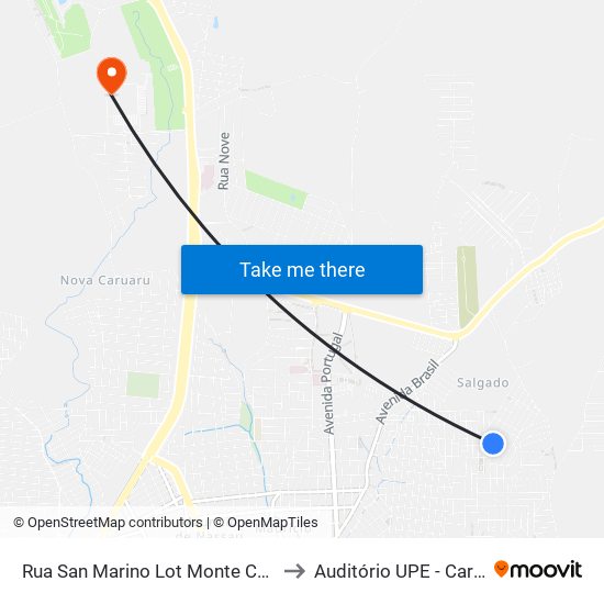 Rua San Marino Lot Monte Carmelo, 101 to Auditório UPE - Caruaru, PE map