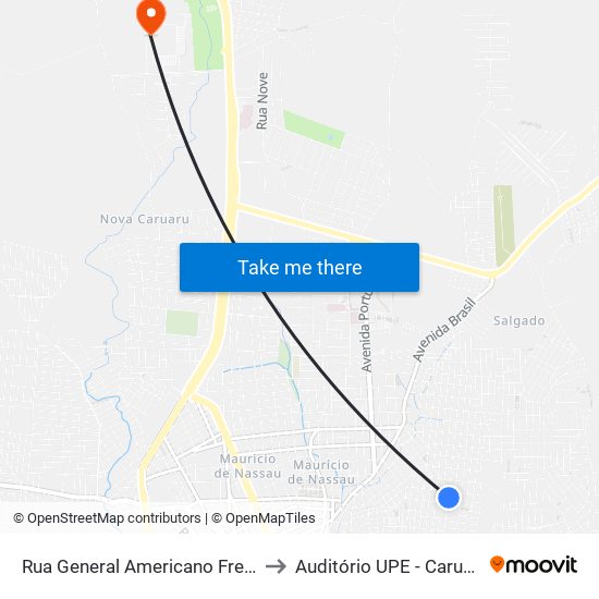 Rua General Americano Freire, 129 to Auditório UPE - Caruaru, PE map