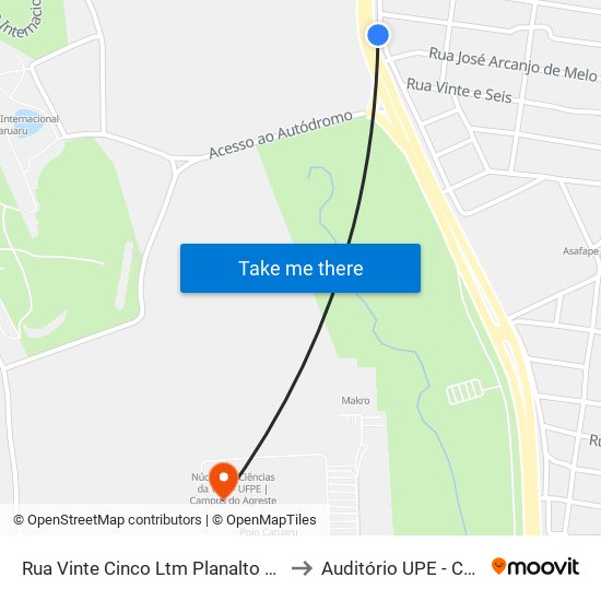 Rua Vinte Cinco Ltm Planalto Normandia, 11 to Auditório UPE - Caruaru, PE map