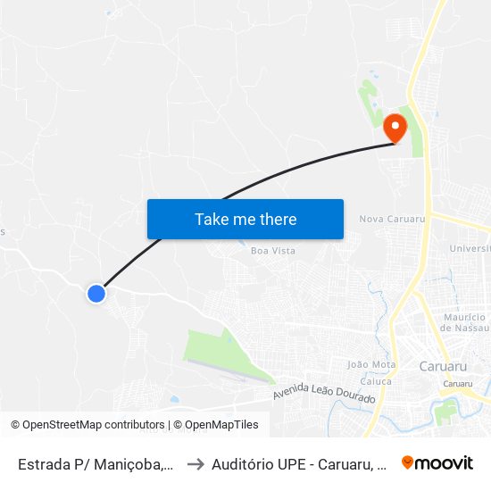 Estrada P/ Maniçoba,00 to Auditório UPE - Caruaru, PE map