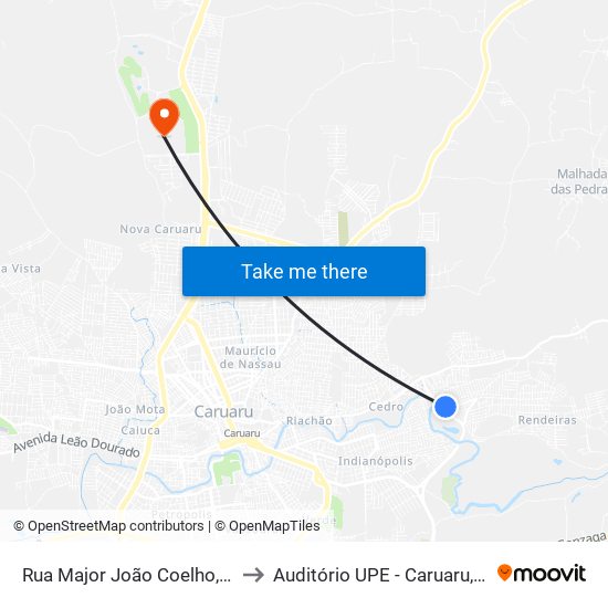 Rua Major João Coelho, 65 to Auditório UPE - Caruaru, PE map