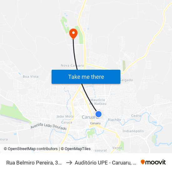 Rua Belmiro Pereira, 301 to Auditório UPE - Caruaru, PE map