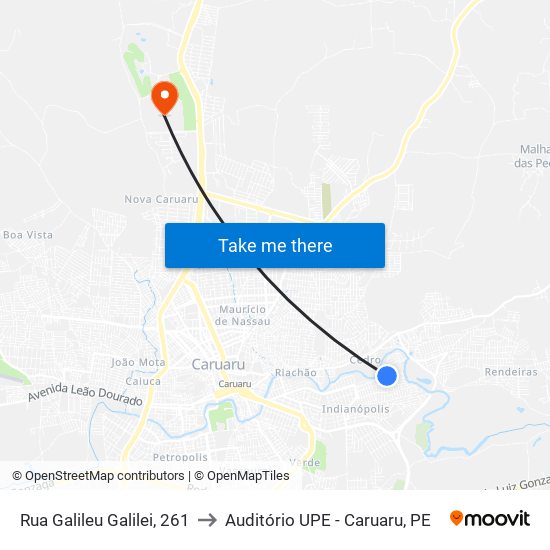 Rua Galileu Galilei, 261 to Auditório UPE - Caruaru, PE map