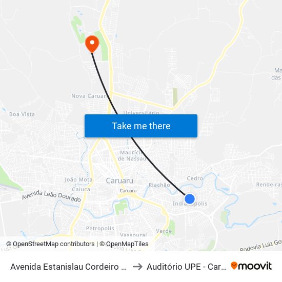 Avenida Estanislau Cordeiro De Melo, 32 to Auditório UPE - Caruaru, PE map