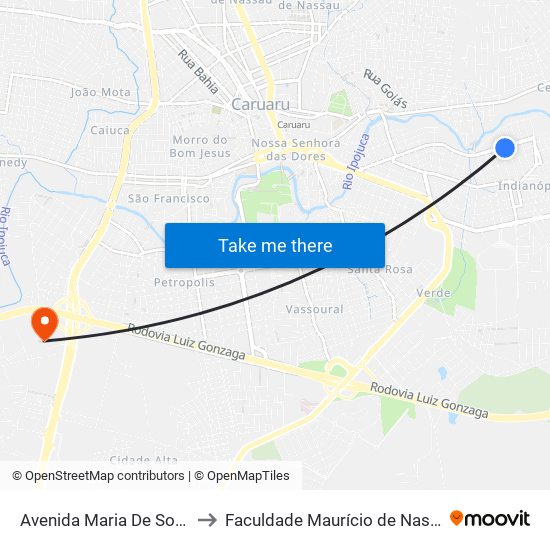 Avenida Maria De Souza Monteiro, 264 to Faculdade Maurício de Nassau - Unidade Caruaru map