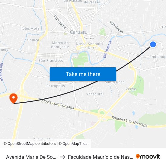 Avenida Maria De Souza Monteiro, 287 to Faculdade Maurício de Nassau - Unidade Caruaru map