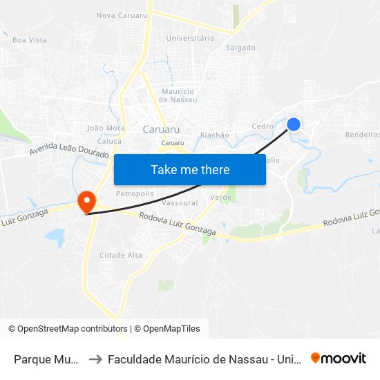 Parque Municipal to Faculdade Maurício de Nassau - Unidade Caruaru map