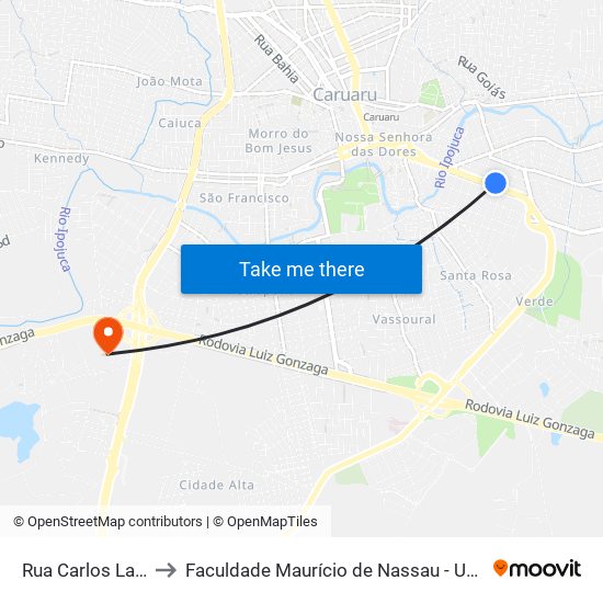 Rua Carlos Laet, 280 to Faculdade Maurício de Nassau - Unidade Caruaru map