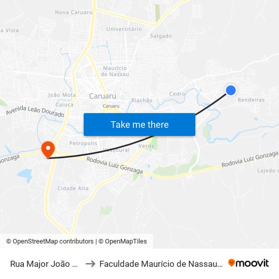 Rua Major João Coelho, 870 to Faculdade Maurício de Nassau - Unidade Caruaru map