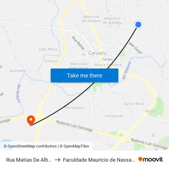 Rua Matias De Albuquerque, 45 to Faculdade Maurício de Nassau - Unidade Caruaru map