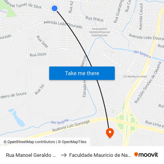 Rua Manoel Geraldo De Albuquerque, 102 to Faculdade Maurício de Nassau - Unidade Caruaru map