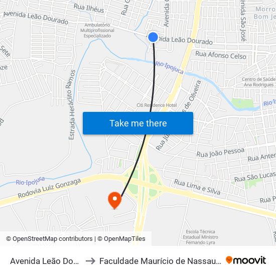 Avenida Leão Dourado, 680b to Faculdade Maurício de Nassau - Unidade Caruaru map