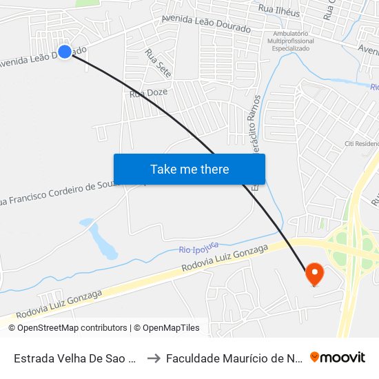 Estrada Velha De Sao Caetano Dist Indust, 54 to Faculdade Maurício de Nassau - Unidade Caruaru map