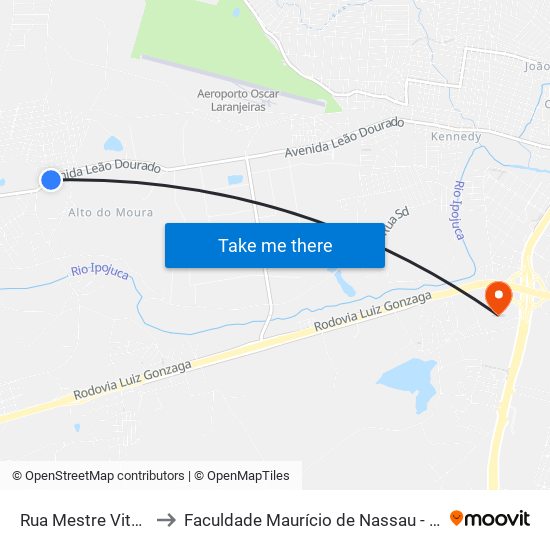 Rua Mestre Vitalino, 483 to Faculdade Maurício de Nassau - Unidade Caruaru map