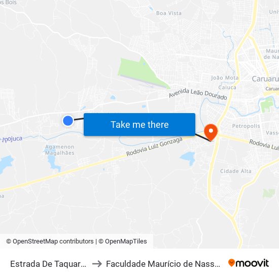 Estrada De Taquara De Baixo, 20 to Faculdade Maurício de Nassau - Unidade Caruaru map