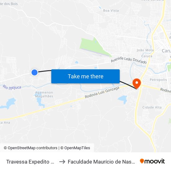 Travessa Expedito Antonio Silva, 18 to Faculdade Maurício de Nassau - Unidade Caruaru map