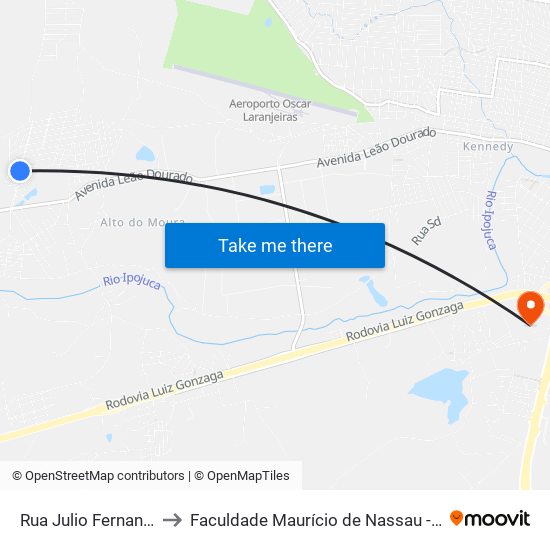 Rua Julio Fernandes, 2001 to Faculdade Maurício de Nassau - Unidade Caruaru map