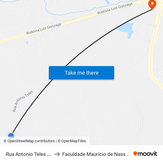 Rua Antonio Teles , 547 - Caruaru to Faculdade Maurício de Nassau - Unidade Caruaru map