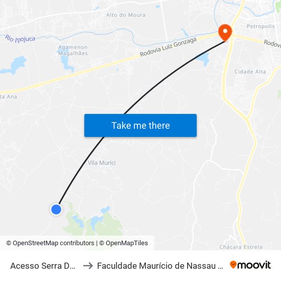 Acesso Serra Dos Cavalos to Faculdade Maurício de Nassau - Unidade Caruaru map