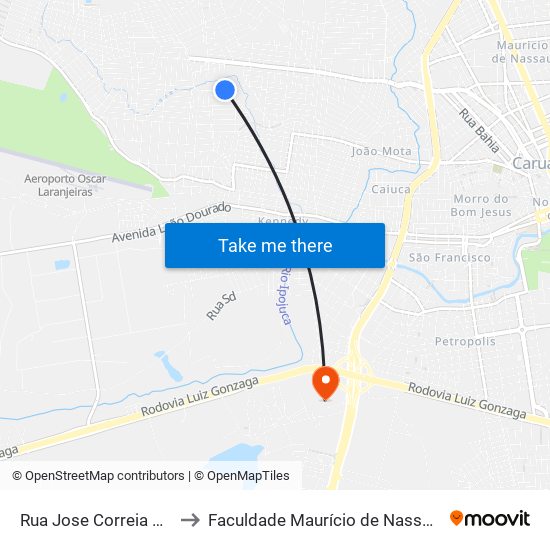 Rua Jose Correia De Araújo, 105 to Faculdade Maurício de Nassau - Unidade Caruaru map