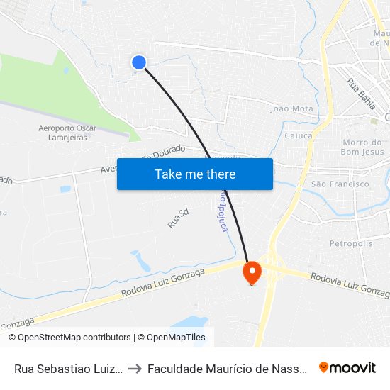 Rua Sebastiao Luiz Da Silva, 345 to Faculdade Maurício de Nassau - Unidade Caruaru map