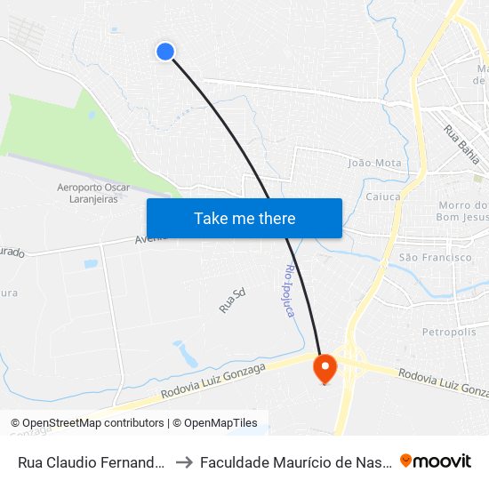 Rua Claudio Fernando Neves Soares, 8 to Faculdade Maurício de Nassau - Unidade Caruaru map