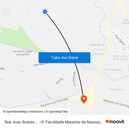 Rua Joao Soares De Lira, 17 to Faculdade Maurício de Nassau - Unidade Caruaru map