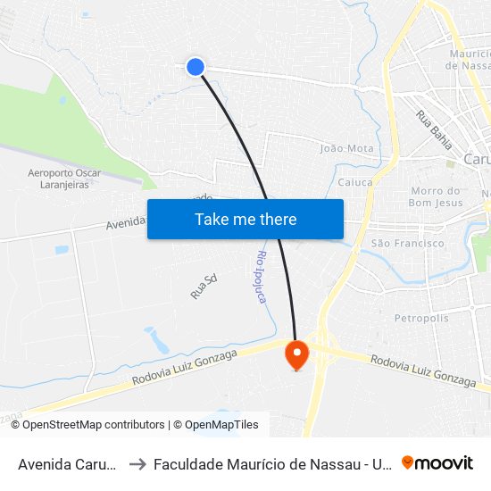 Avenida Caruaru, 950 to Faculdade Maurício de Nassau - Unidade Caruaru map