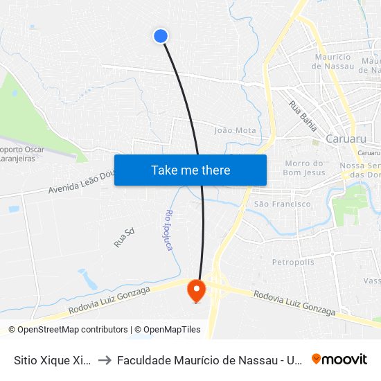 Sitio Xique Xique, 50 to Faculdade Maurício de Nassau - Unidade Caruaru map