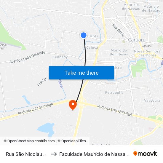 Rua São Nicolau De Mira, 366 to Faculdade Maurício de Nassau - Unidade Caruaru map