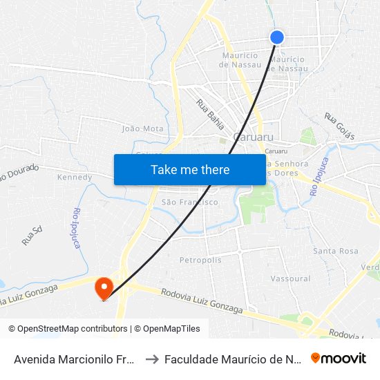 Avenida Marcionilo Francisco Da Silva, 683c to Faculdade Maurício de Nassau - Unidade Caruaru map