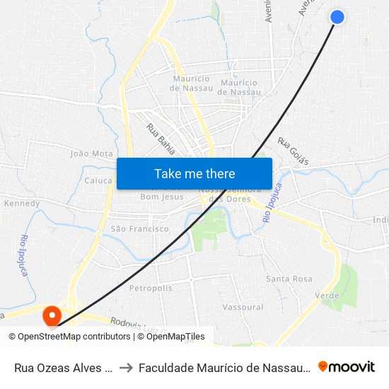 Rua Ozeas Alves Lagos, 200 to Faculdade Maurício de Nassau - Unidade Caruaru map