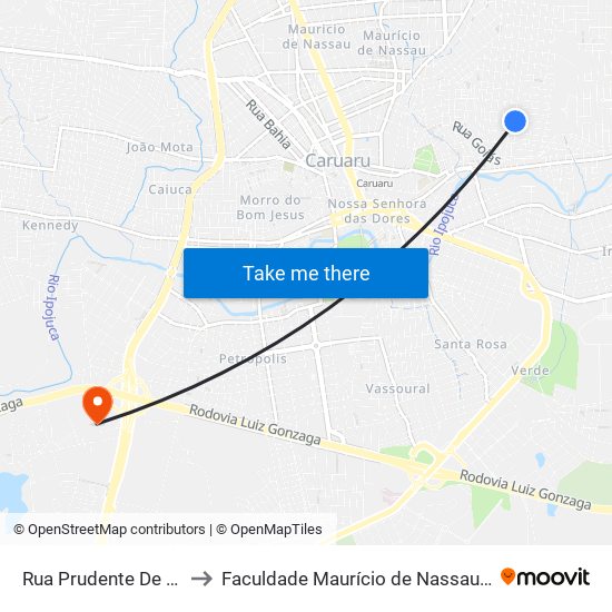 Rua Prudente De Morais, 265 to Faculdade Maurício de Nassau - Unidade Caruaru map