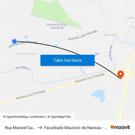 Rua Manoel Galdino, 72 to Faculdade Maurício de Nassau - Unidade Caruaru map