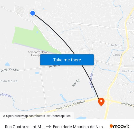 Rua Quatorze Lot Moura Brasil, 200 to Faculdade Maurício de Nassau - Unidade Caruaru map