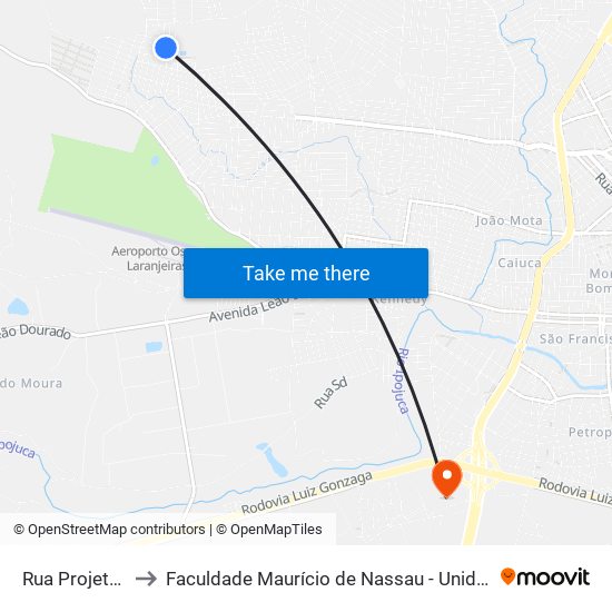 Rua Projetada,9 to Faculdade Maurício de Nassau - Unidade Caruaru map