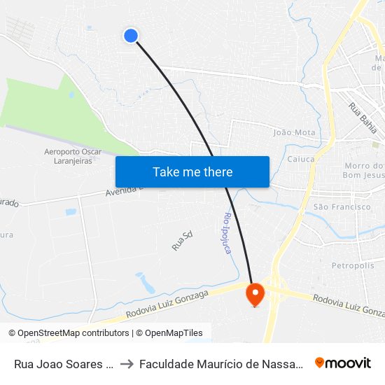 Rua Joao Soares De Lira, 167 to Faculdade Maurício de Nassau - Unidade Caruaru map