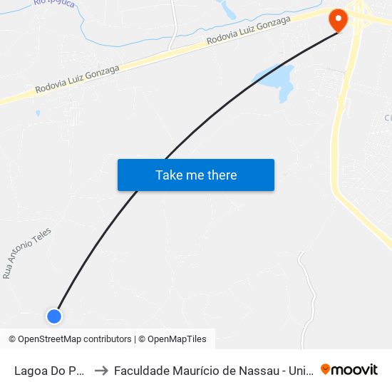Lagoa Do Paulista to Faculdade Maurício de Nassau - Unidade Caruaru map