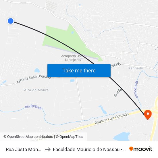 Rua Justa Monteiro, 250 to Faculdade Maurício de Nassau - Unidade Caruaru map