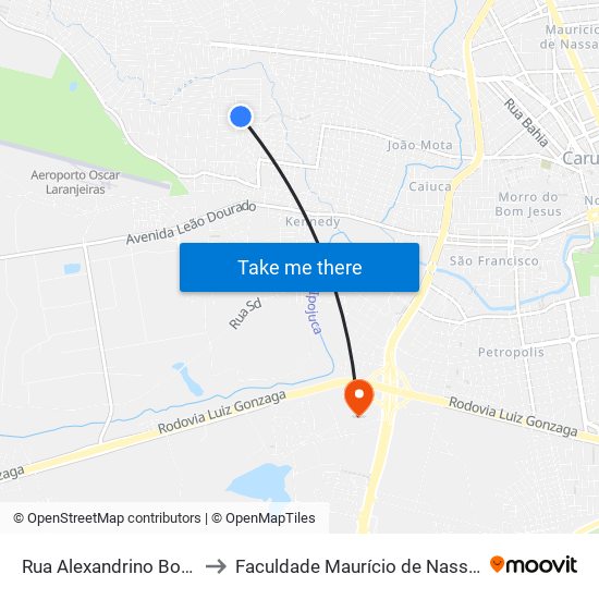 Rua Alexandrino Boa Ventura, 196a to Faculdade Maurício de Nassau - Unidade Caruaru map